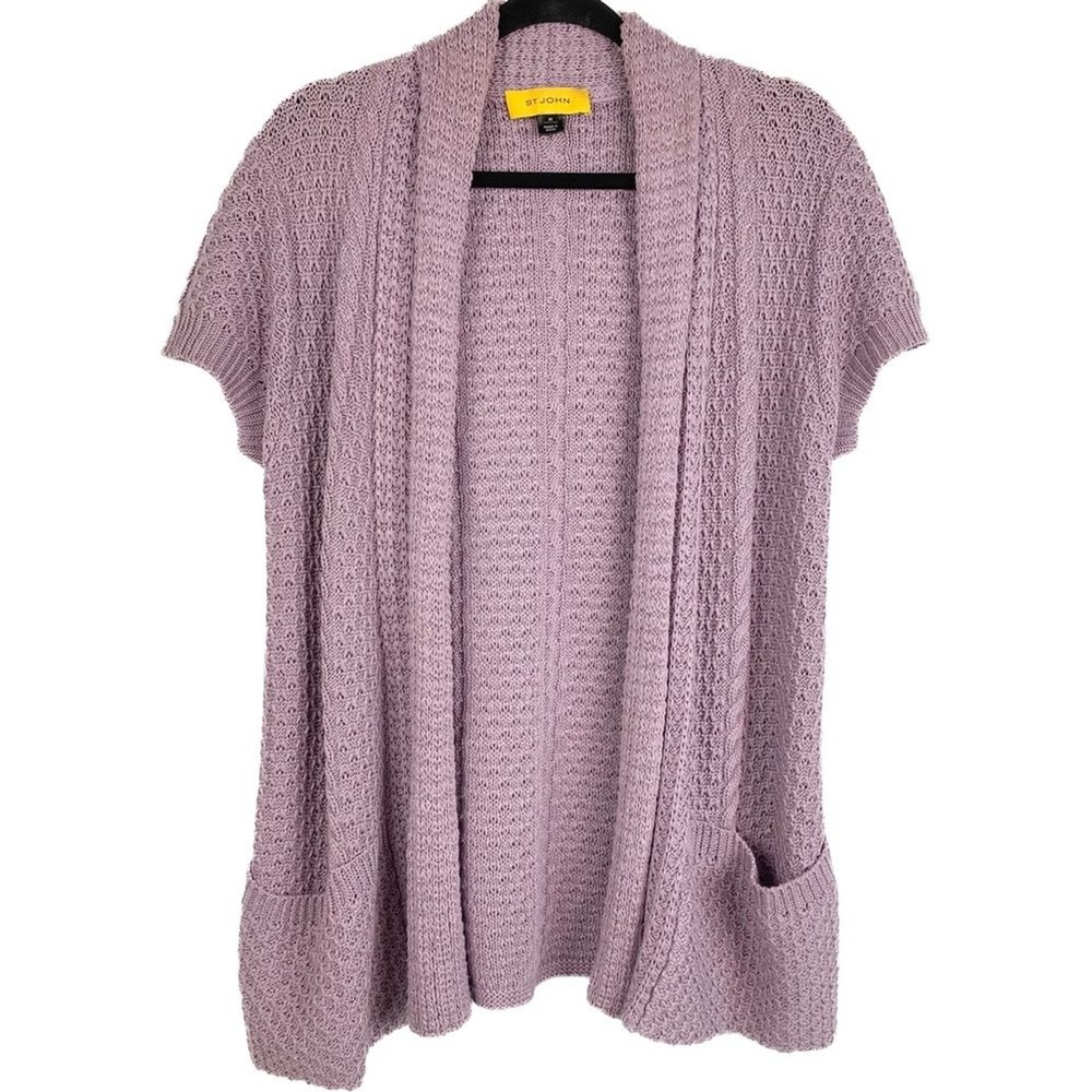 St. John Womens Wool Cardigan M‎ Purple Short Sleeve Layering Y2K Sweater